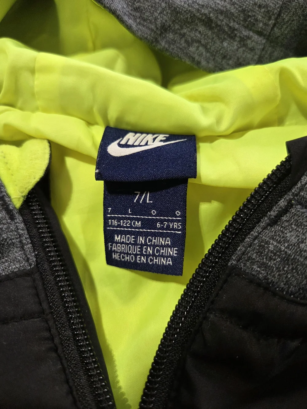 Nike Boys' Black & Neon Green Hooded Puffer Jacket